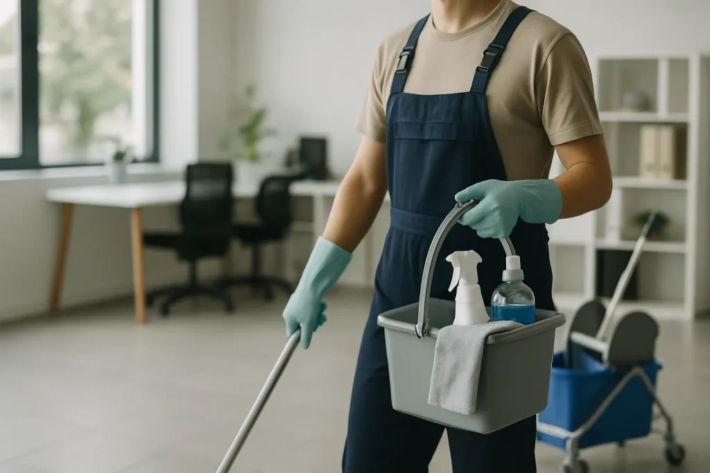 Un technicien nettoie un appartement à Villeneuve-le-Roi avec des équipements modernes.