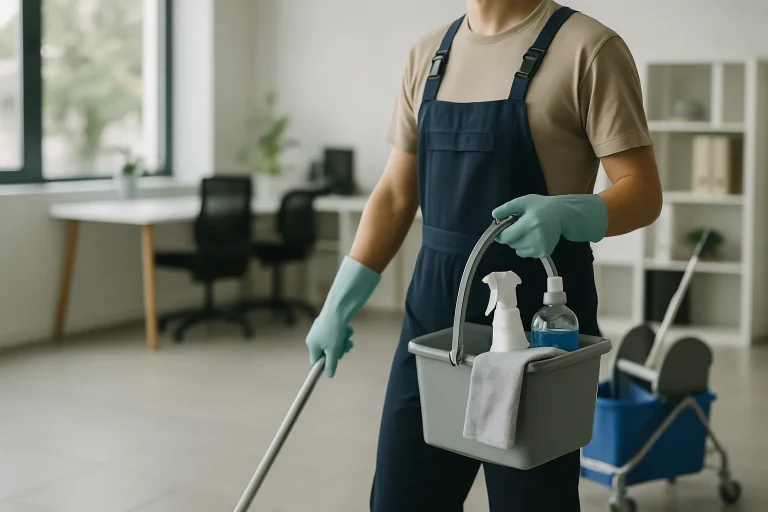 Un technicien nettoie un appartement à Villeneuve-le-Roi avec des équipements modernes.