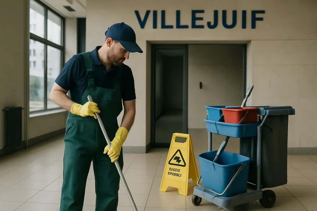 Équipe de nettoyage à Villejuif nettoyant un appartement insalubre avec des équipements professionnels.