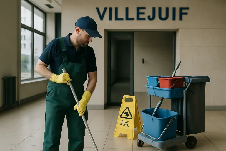 Équipe de nettoyage à Villejuif nettoyant un appartement insalubre avec des équipements professionnels.