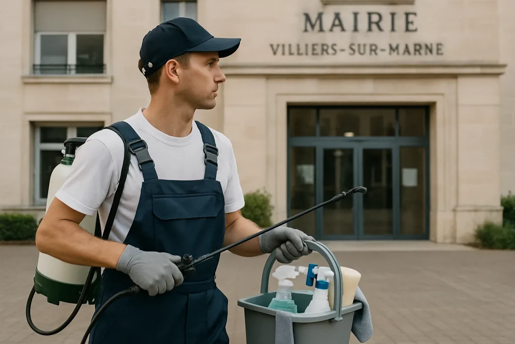 Un agent de nettoyage effectuant des tâches dans un appartement à Villiers-sur-Marne.