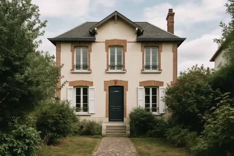 Façade d'une maison à Saint-Maur entourée de végétation, lumière du jour