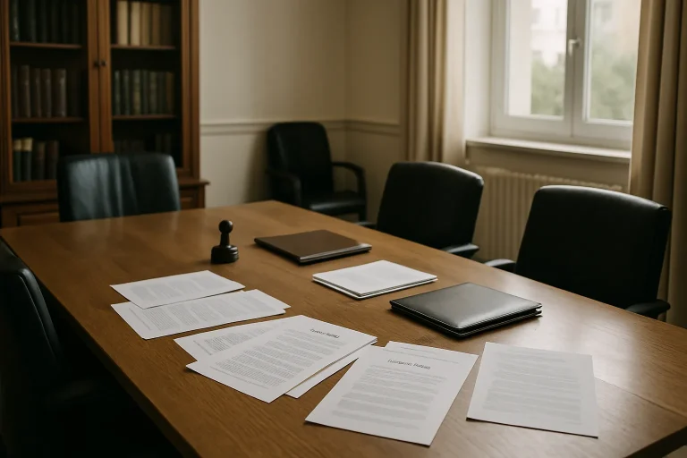 Salle de réunion notariale avec documents de succession à Nogent-sur-Marne